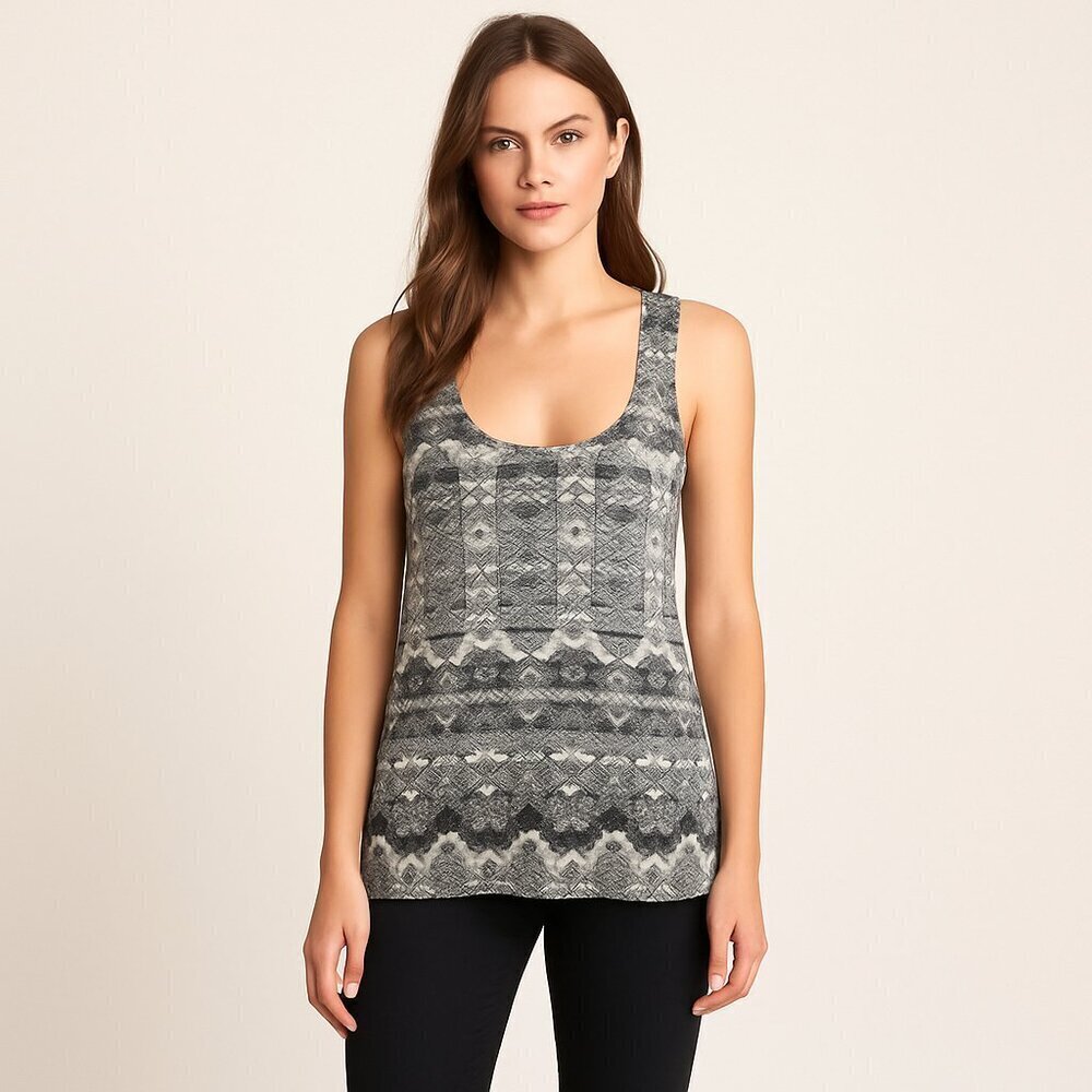 Anthro Weston Wear Geometric Tank Top Small Black White Longline Tunic Sleeveles